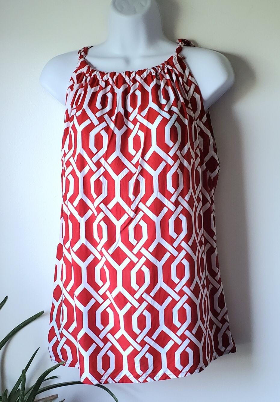 Escapada Womens Red White Nautical Halter Tank Top Size M Beachy Preppy Boho